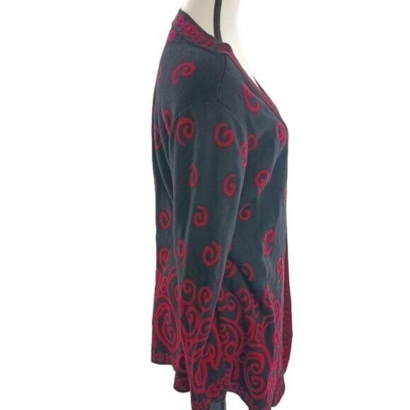 Christopher & Banks Cardigan Sweater Black Red Knit Swirl Pattern Womens Size L - Picture 4 of 7